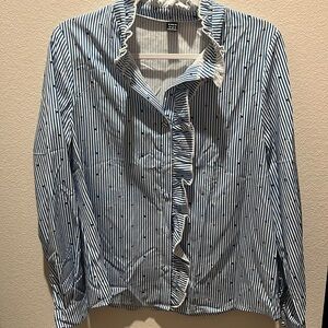 SHEIN blouse, size medium, white and blue top with flower details